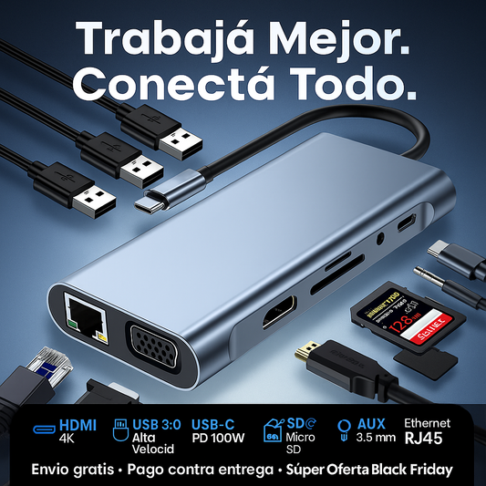 UltraHub 11 - Te da 11 puertos reales para conectar todo sin enredos